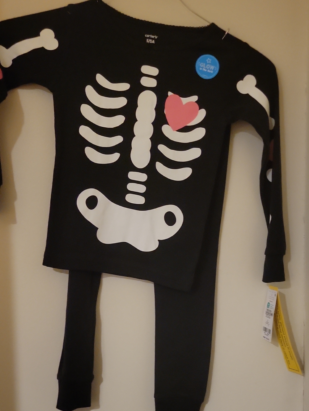 Carter's Black Glow Skeleton Pajama Set with Pink Heart
